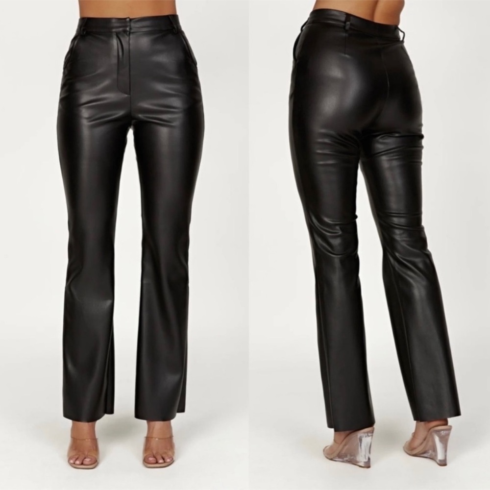 Meshki Tyra Black Faux Leather Straight Pants